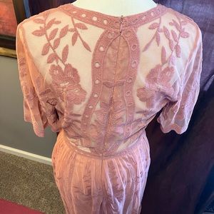 Gorgeous Blush Pink Lace Romper with Floor Length Lace Skirt